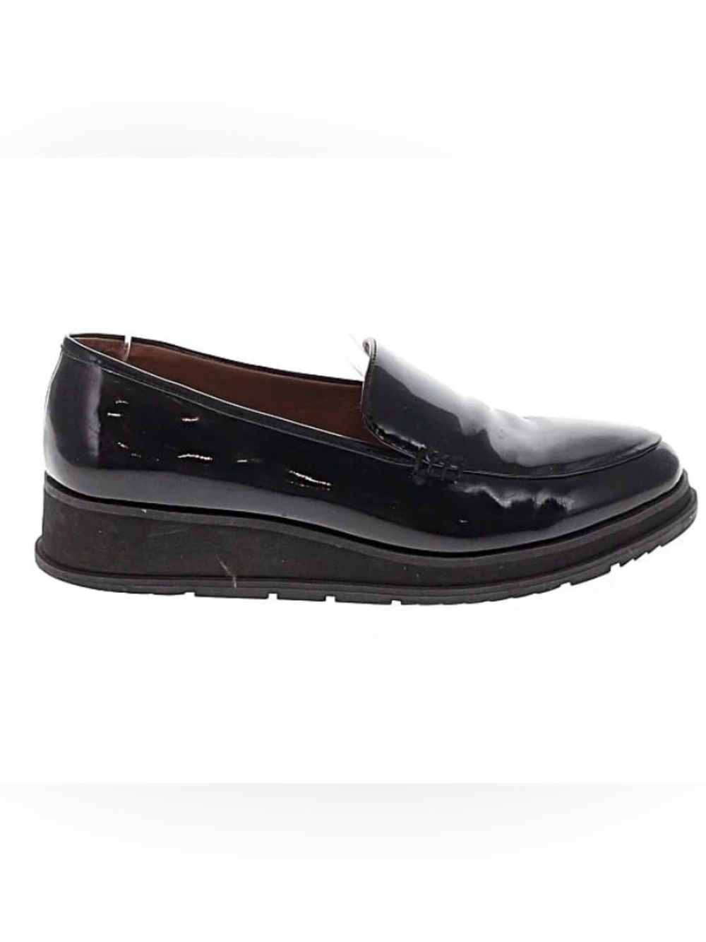 Franco Sarto Ayer Minimalist Black Patent Platform Loafer-Style Slip On Sz 8